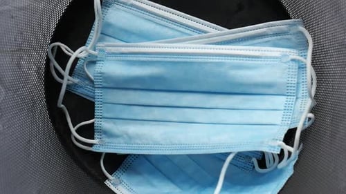 Dispose the Medical Face Mask and Gloves in a Bin Top View