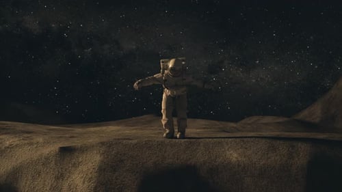 An Astronaut Runs Across the Moon and Almost Falls Into a Lunar Crater a Space Concept