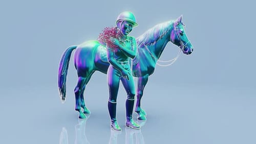 Digital Equestrian Rider and Horse Glitch Disintegration