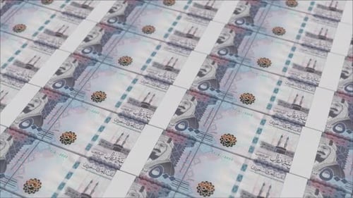 500 SAUDI RIYAL banknotes printing by a money press
