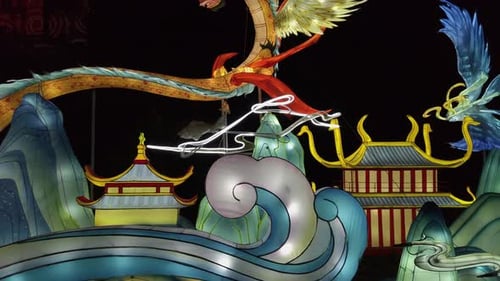 Illuminated dragon and phoenix lanterns at splendeurs de la chine exhibition