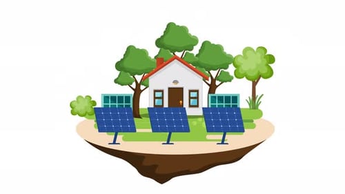 Bewegungsgrafik-Konzept der natürlichen Energie, Solar Power Panel 2D Animation, fruchtbare Umgebung mit Fuß