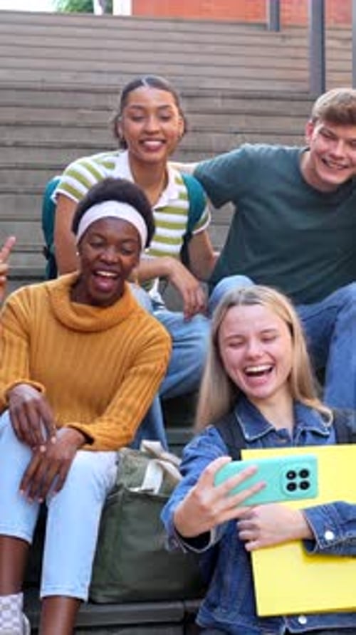 Group of Diverse University Students Taking a Selfie