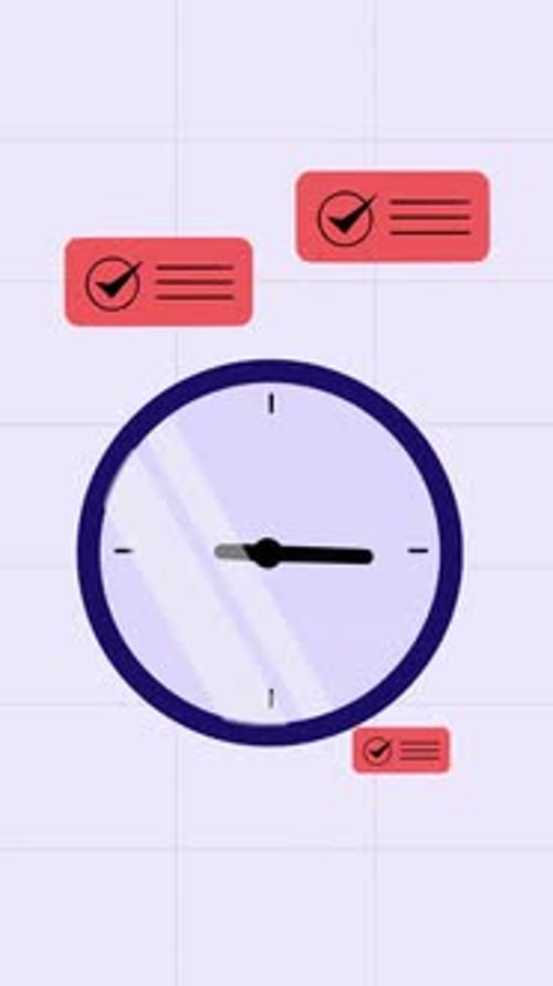 Flat Design Clock with Task Checklist Animation
