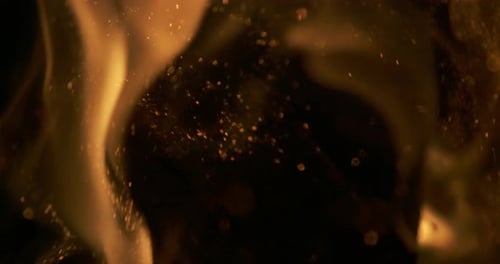 Closeup of fire. Filmed in superslow motion 800fps. The footage was taken of a bonfire. Shows