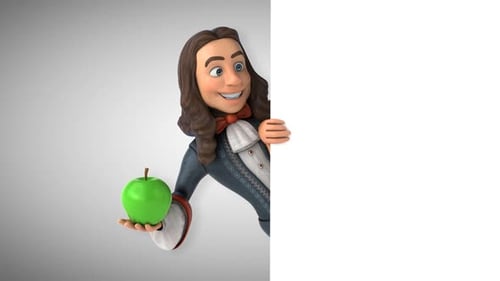 Friendly 3D Cartoon Character Presents Green Apple on White Panel