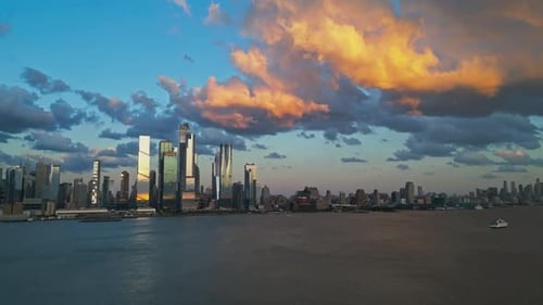 New York City Skyline with Urban Skyscrapers and Yachts New York City Skyline Cityscape of Manhattan