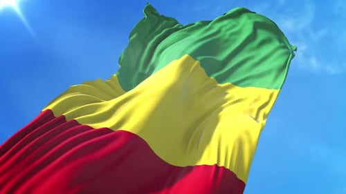 Realistic Waving Flag Animation with Green Yellow Red Stripes