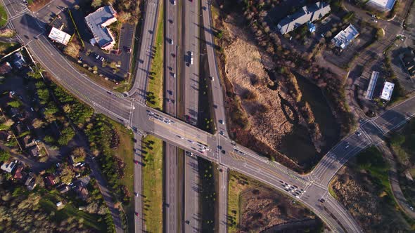 Birdseye drone shot showcasing a bird’s-eye view of a highway ...