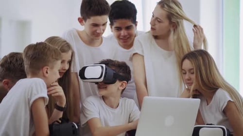 Enthusiastic Teens Explore Virtual Reality with VR Headsets