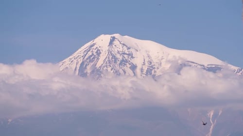 Snow-covered Mt Ararat towers above the countryside.