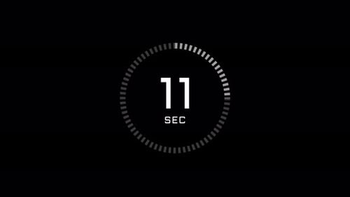 Modern fifteen second countdown animation on a black background. 4K 15 second countdown