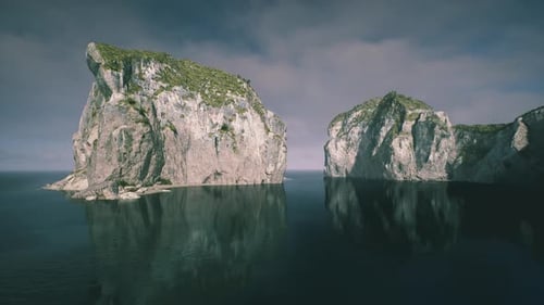Realistic 3D Fly Around of Rocky Ocean Islands