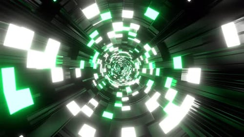 Light Green And White Sci Fi Tunnel With Neon Squares Background VJ Loop l 4K