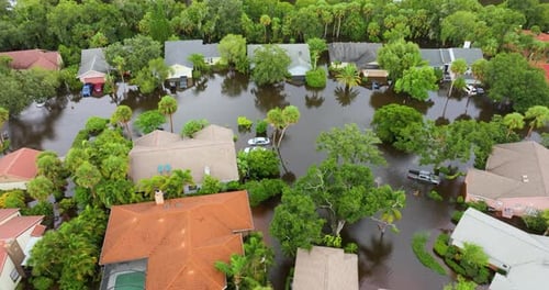 Flooded Suburban Neighborhood Aerial View