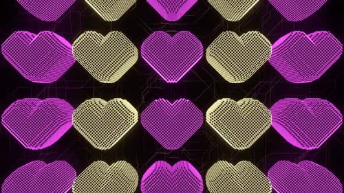 Pink And Yellow Pixel Hearts Movement Background Vj Loop In 4K