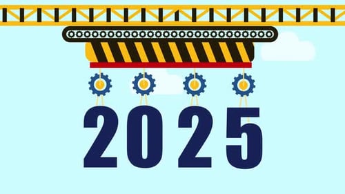 Bonne année 2025, industrie, grue dans le ciel, animation