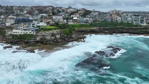 Aerial view of Bronte Beach coastline, Australia.
