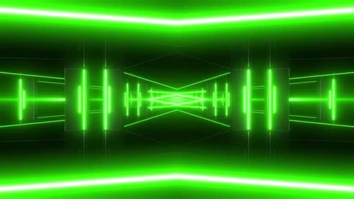 Futuristic corridor with glowing green lights