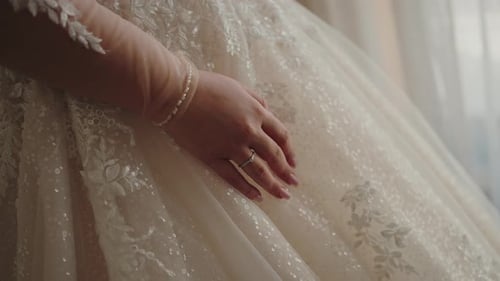 Wedding Dress Detail with Hand and Ring