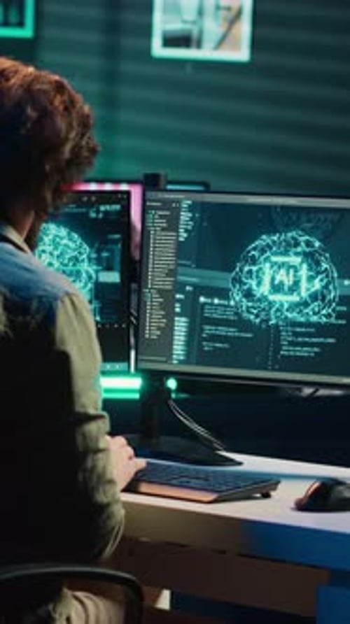 Vídeo vertical La IA se vuelve sensible y consciente de sí misma: hablar con un programador que hace preguntas