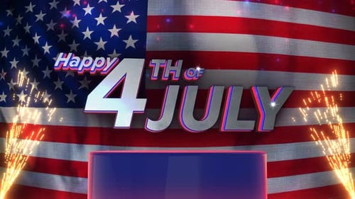 Happy 4th of July Patriotic Title with Waving American Flag