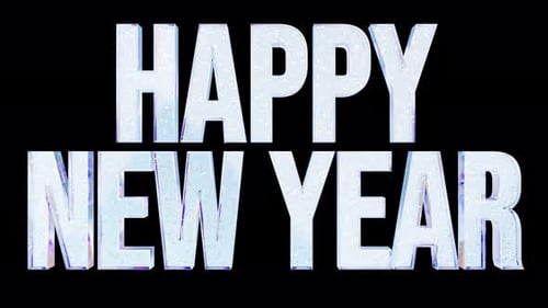 Happy New Year Glass Glitter Text Effect on Black Background 3D Illustration Rendering