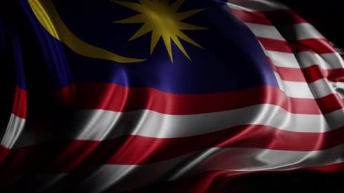 Malaysian Flag Waving Seamlessly on Black Background