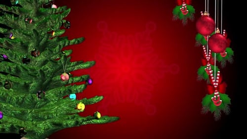 Festive Christmas Tree with Holiday Ornaments and Holly Decorations Loop