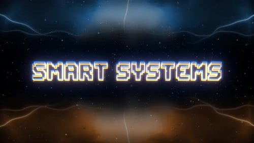 Smart Systems Neontext mit Hintergrund im Retro-Stil