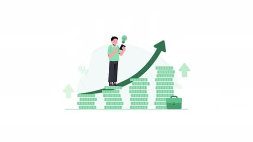 Growth revenue animation revenue and stacks of money.