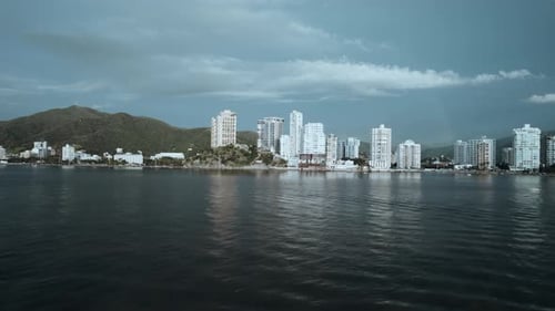 Beachfront Sunset Aerial 4k - Santa Marta - Colombia