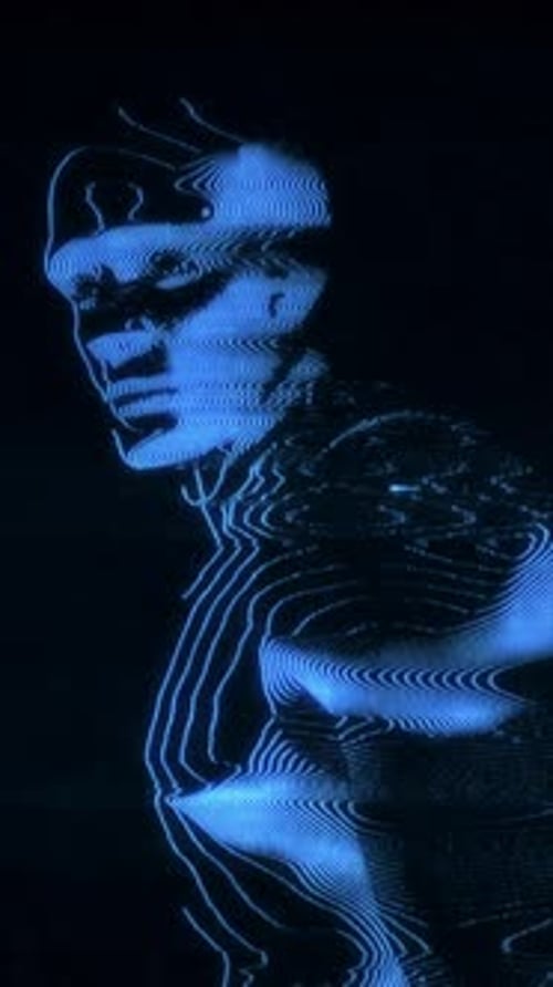 Futuristic Glitch Digital Human Form Rotation
