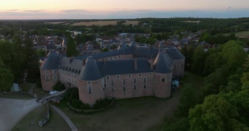 From the Height of the Drone Filmed a Medieval Castle Located in the Center of France The Historic