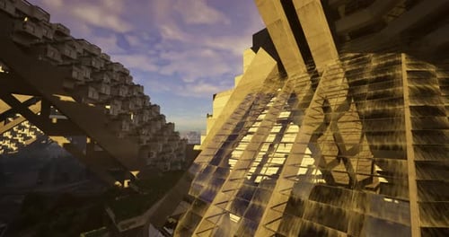 Maravilla arquitectónica al amanecer con elementos acuáticos dinámicos en Minecraft World