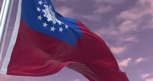 Realistic Myanmar Flag Waving in the Wind