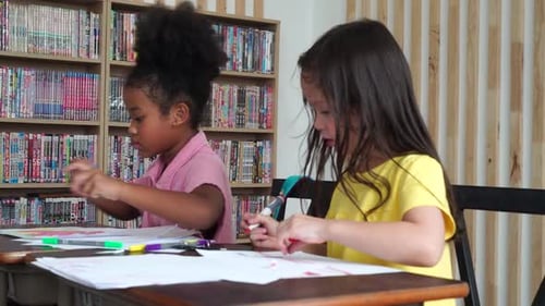 School Classroom Kids During an Art Class