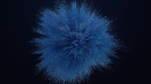 Blaue Pulverkugel-Explosion in Zeitlupe auf schwarzem Hintergrund