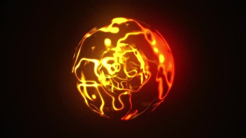 Abstract glowing energy sphere on dark background. Lava orb made of luminous liquid.