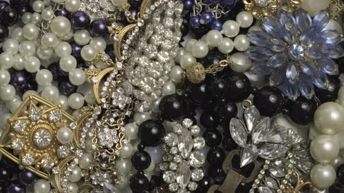Jewelry. Many female fashion jewel with precious shiny stones, pearls and diamonds for women