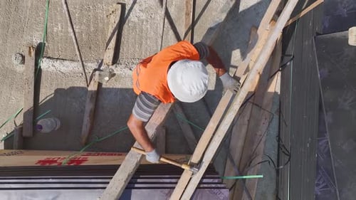 Aerial View Preparation and Construction of LoadBearing Walls at a Building Site