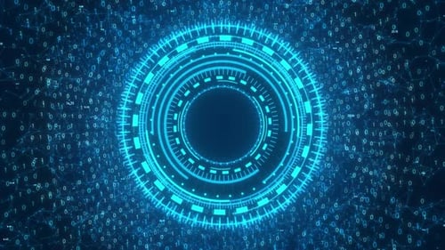 HD Futuristic HUD with Rotating Binary Numbers and AI Technology for Big Data and Machine Learning