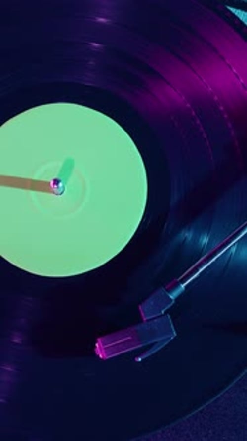 Retro Vinyl Record Player Playing Music Closeup Macro Shot of Vintage LP Disc Old Phonograph