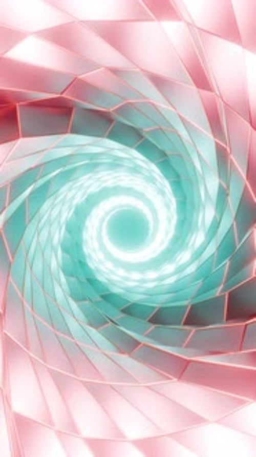 3D Rendering of Glowing Pink and Green Spiral Abstract Tunnel