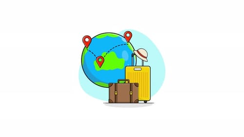 Animated Travel Elements with Globe and Location Pins