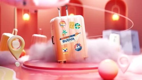 3D Travel Animation with Luggage, Airplane, and Map Pins