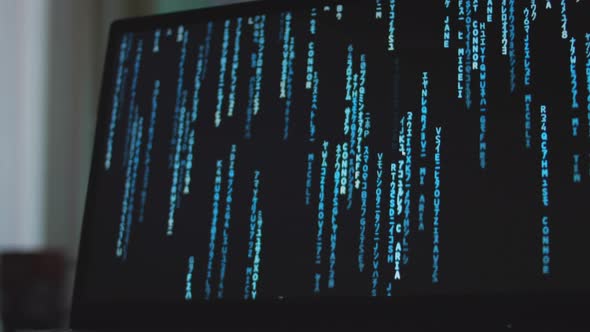 Matrix Background with Falling Digital Code Rain on Laptop Screen ...