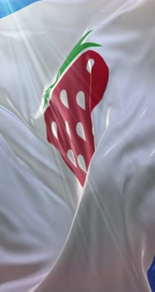 Realistic Waving Flag with Strawberry Logo