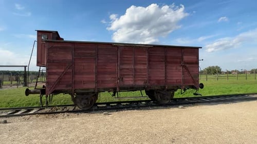 Railway carriage in Auschwitz-Birkenau Nazi concentration camp in Poland