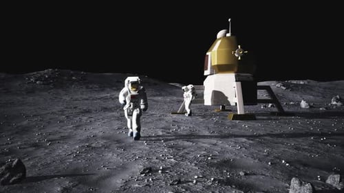 Astronaut Walking on Moon Surface with Earth in Distance